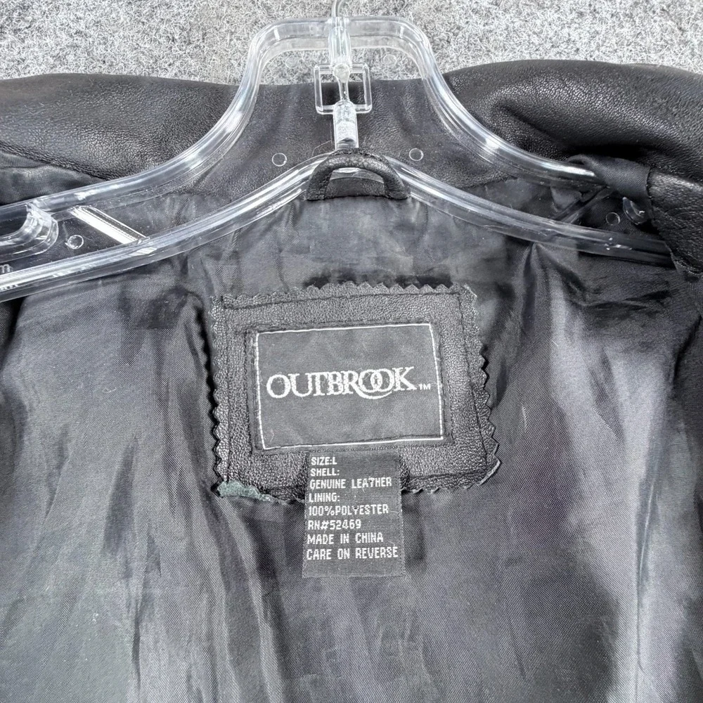 Y2K‎ OutBrook Genuine Leather Blazer Jacket Womens L Black Button-Front Outdoor